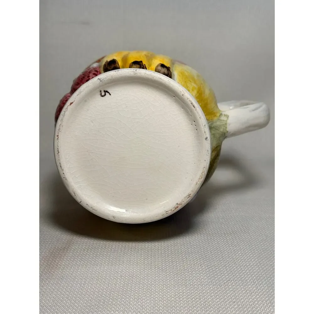 Vintage Otagiri Japan Majolica Style Ceramic Pitcher Hand-Painted Embossed Fruit